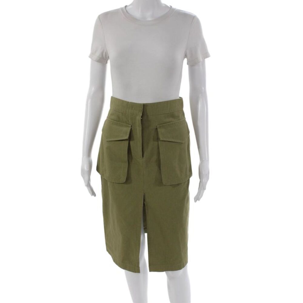 CO Women Cargo Skirt Green Cotton Knee Length Zip Size 2